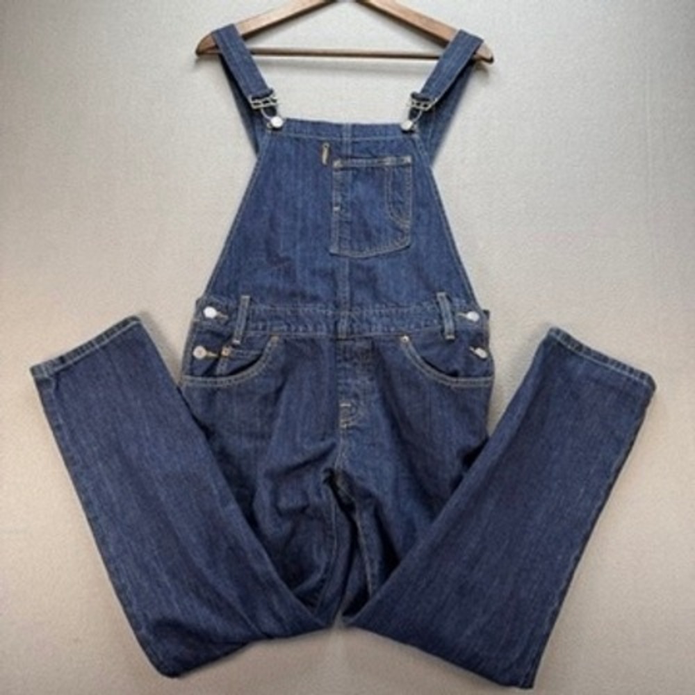 Levi Denim Overalls Womens Straight Leg Size M Dark Wash Bib Dungarees Workwear